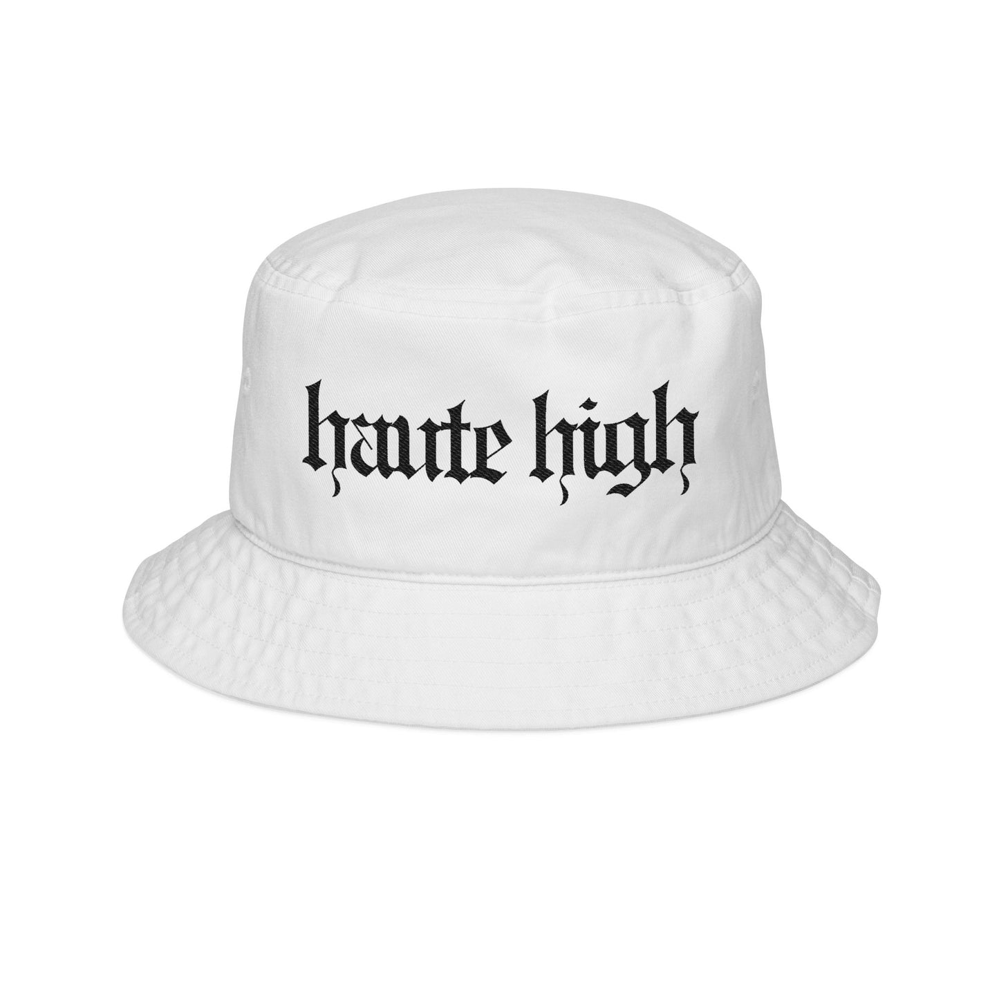 Branded Embroidered White Bucket Hat in Old English