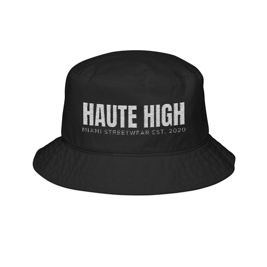 Branded Embroidered Black Bucket Hat in Bold font