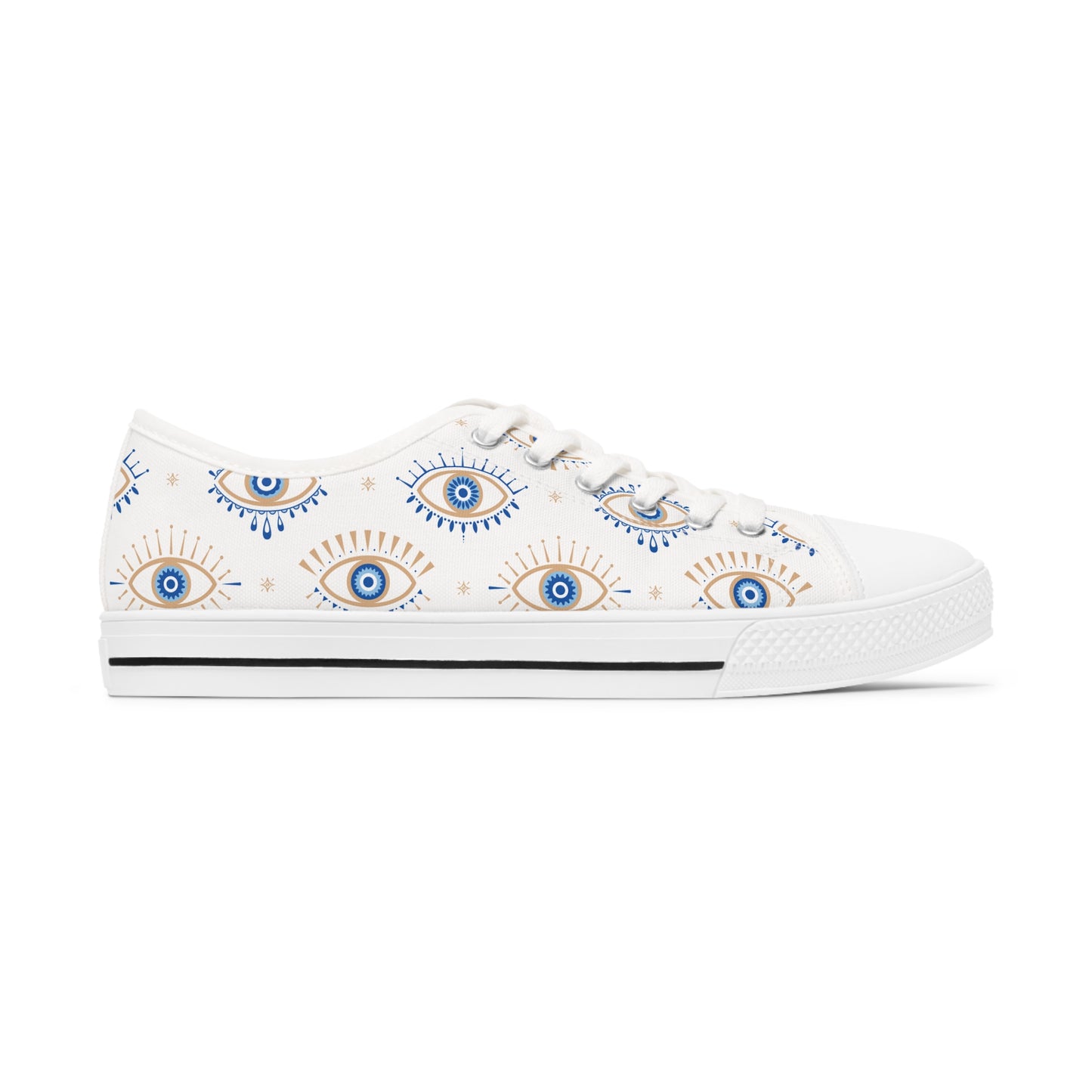 Blue and White "Evil Eye" Women's Low Top Sneakers