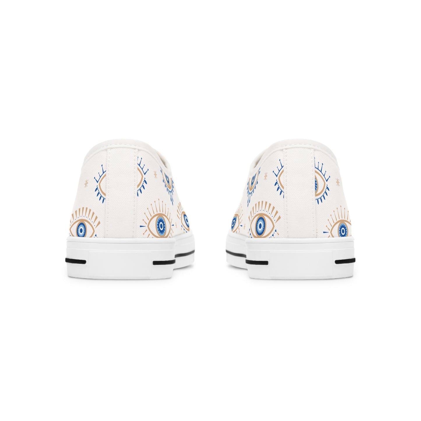 Blue and White "Evil Eye" Women's Low Top Sneakers