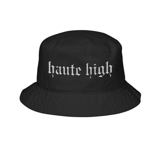 Branded Embroidered Black Bucket Hat in Old English