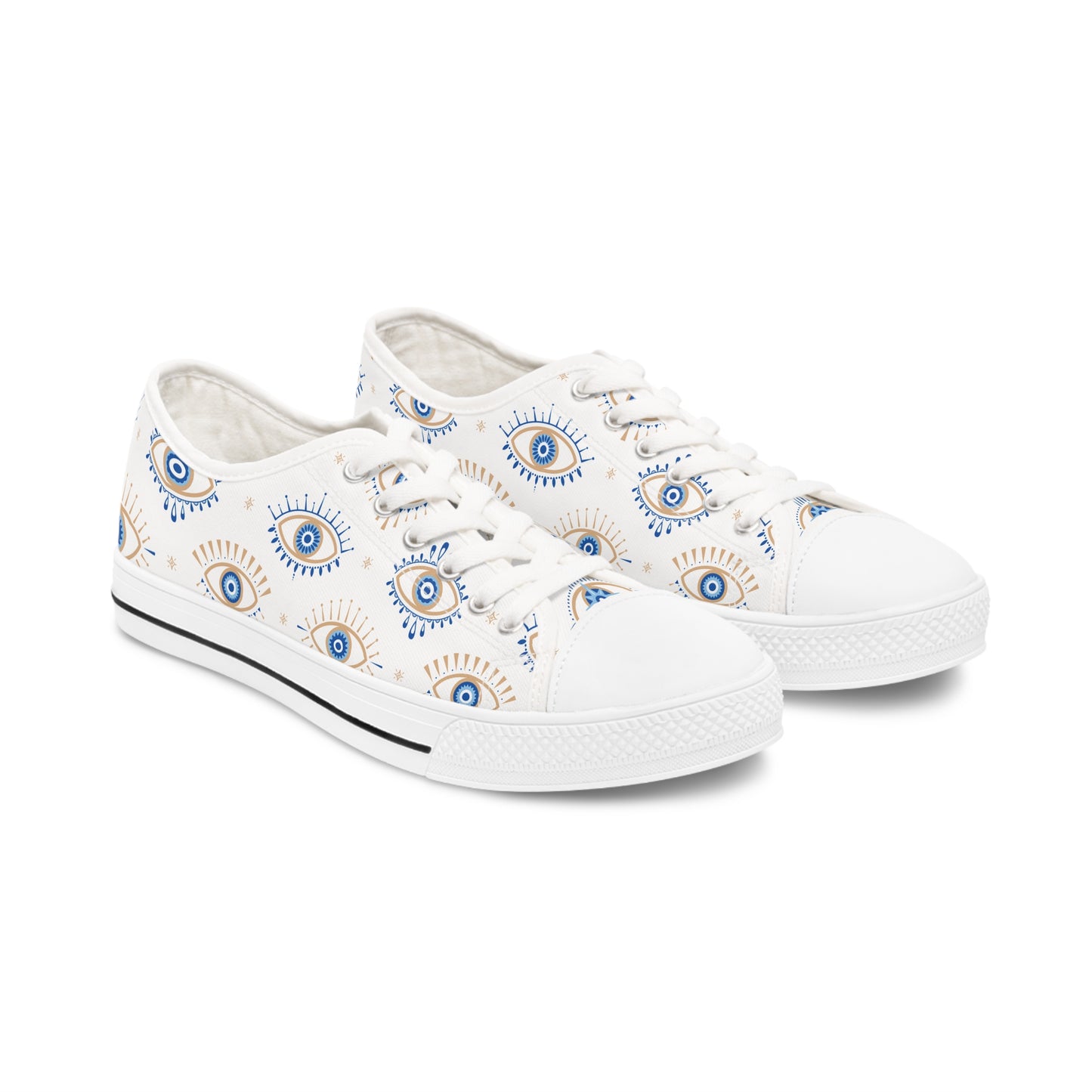 Blue and White "Evil Eye" Women's Low Top Sneakers