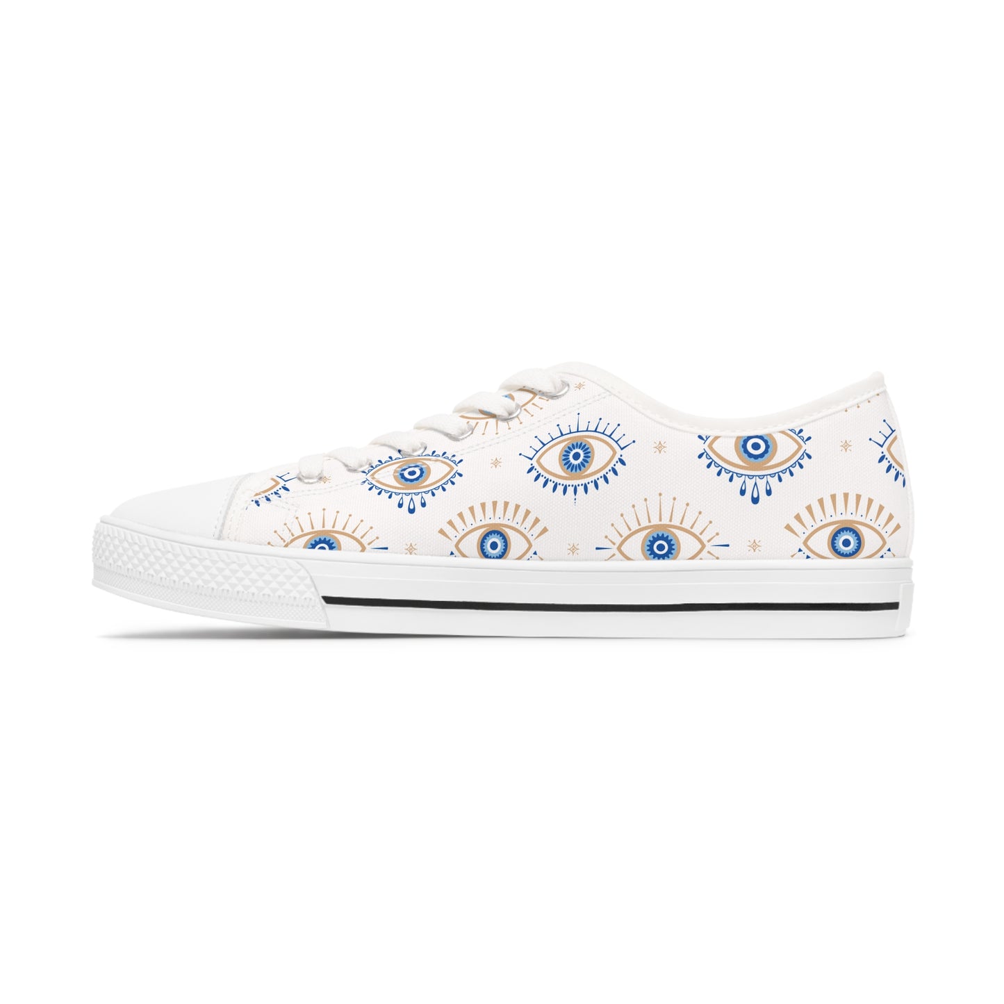 Blue and White "Evil Eye" Women's Low Top Sneakers