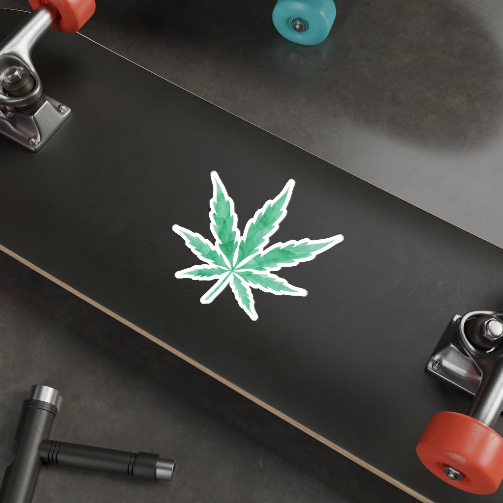 Green Watercolor Cannabis leaf Die-Cut Stickers