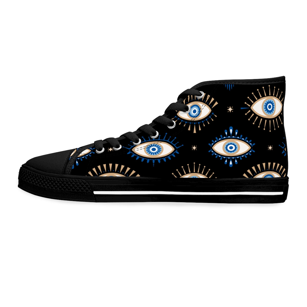 Blue and Black "Evil Eye" Women's High Top Sneakers