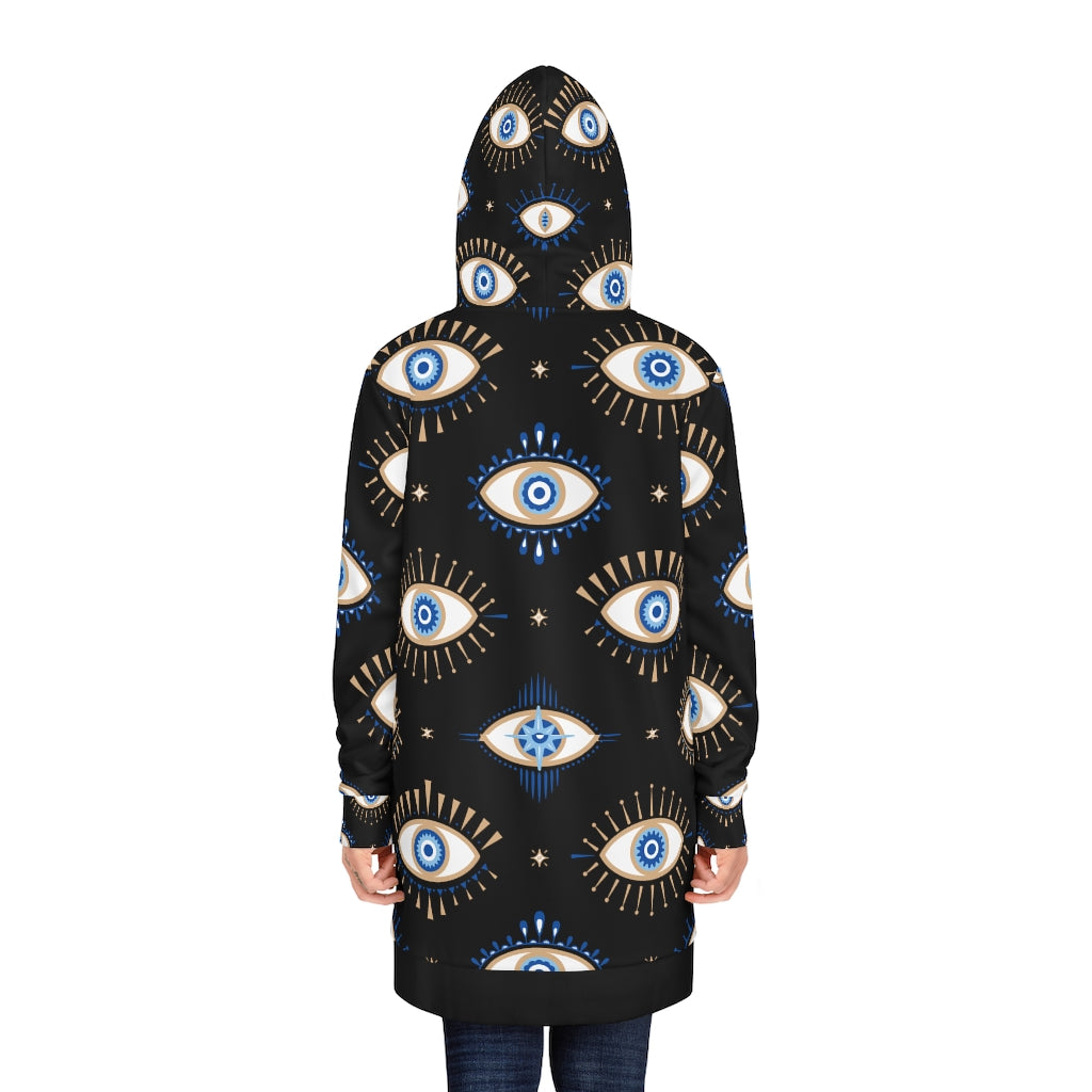 Black Hooded Feminine Adult Oversized Sweater with Evil eye print