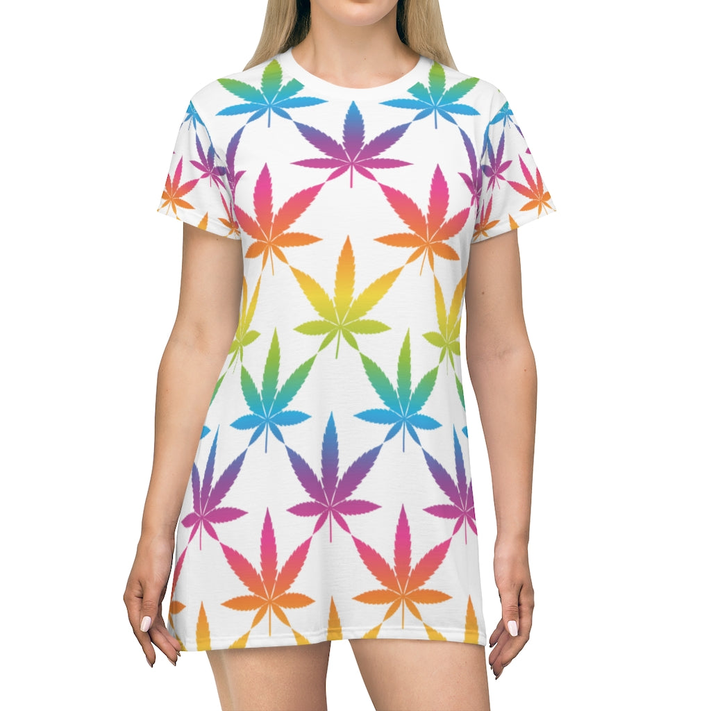 Rainbow Canna Couture White T-Shirt Dress