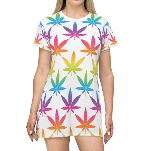 Rainbow Canna Couture White T-Shirt Dress