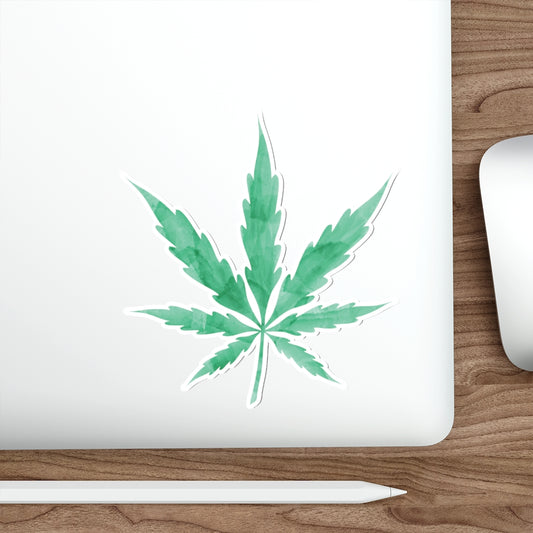 Green Watercolor Cannabis leaf Die-Cut Stickers
