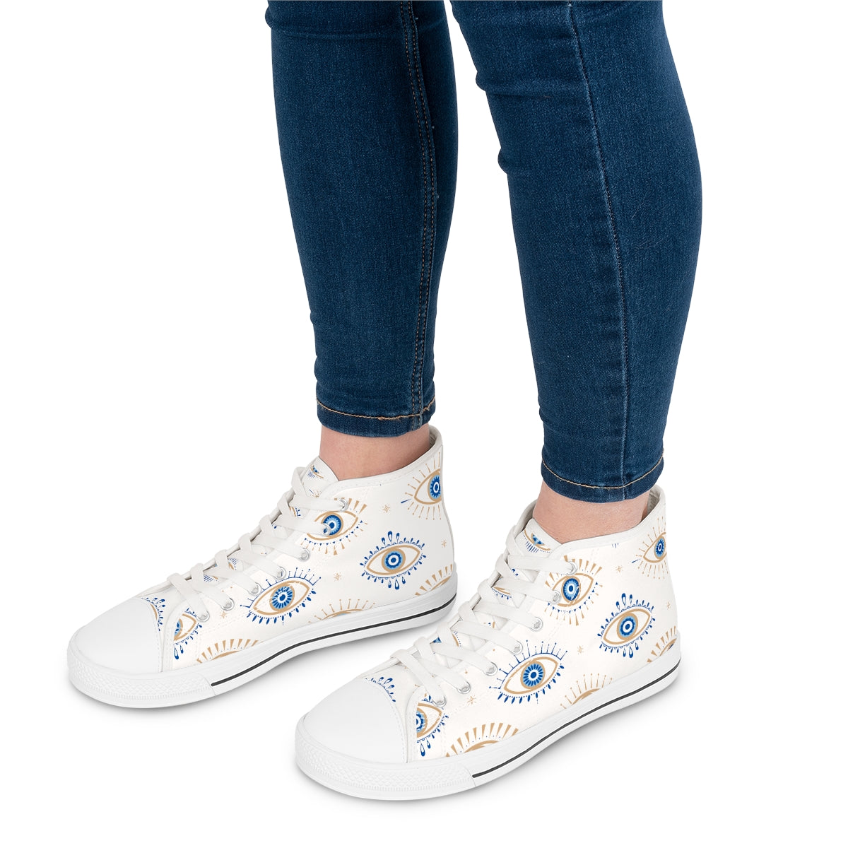 Blue and White "Evil Eye" Women's High Top Sneakers