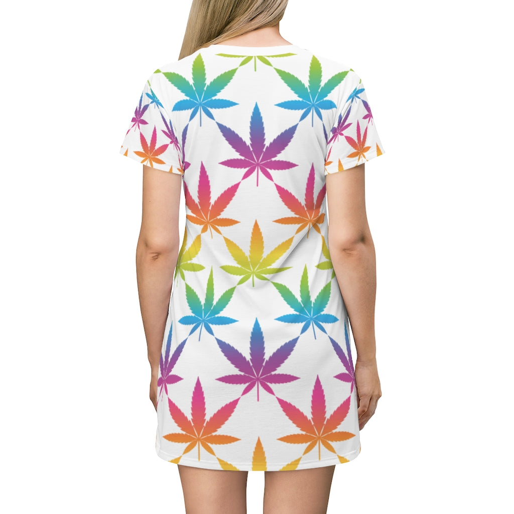 Rainbow Canna Couture White T-Shirt Dress