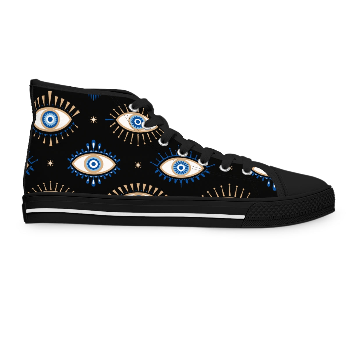 Blue and Black "Evil Eye" Women's High Top Sneakers