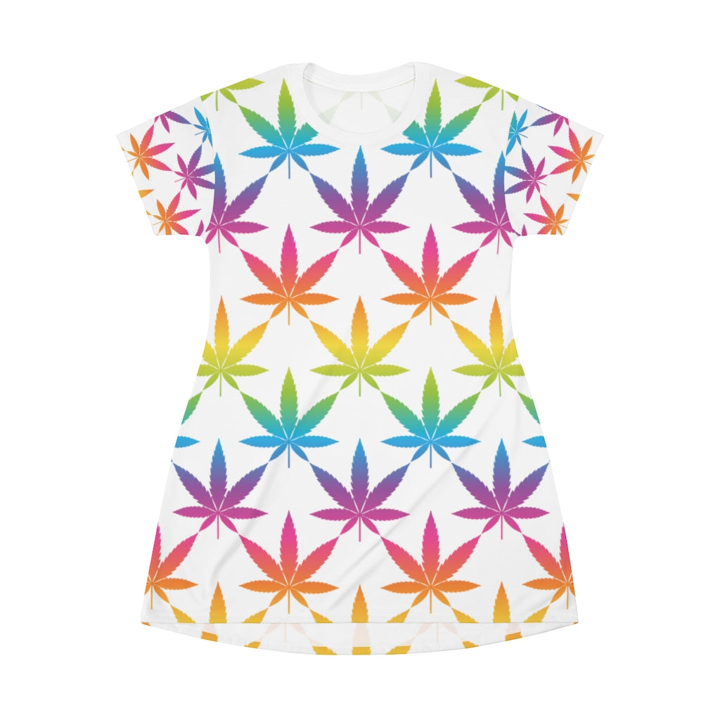 Rainbow Canna Couture White T-Shirt Dress