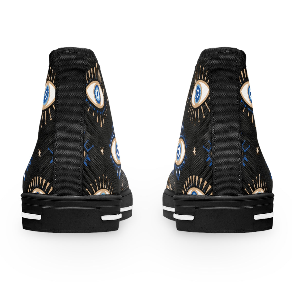 Blue and Black "Evil Eye" Women's High Top Sneakers