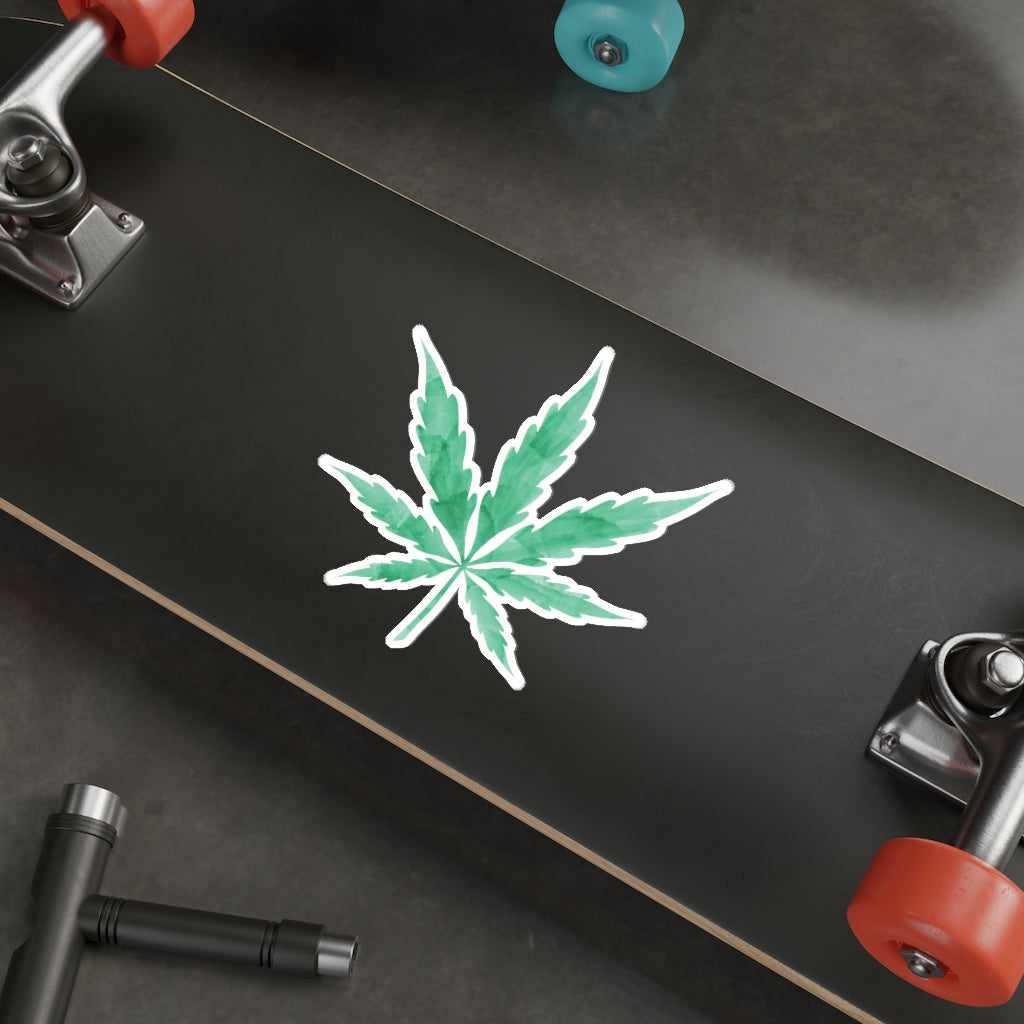 Green Watercolor Cannabis leaf Die-Cut Stickers