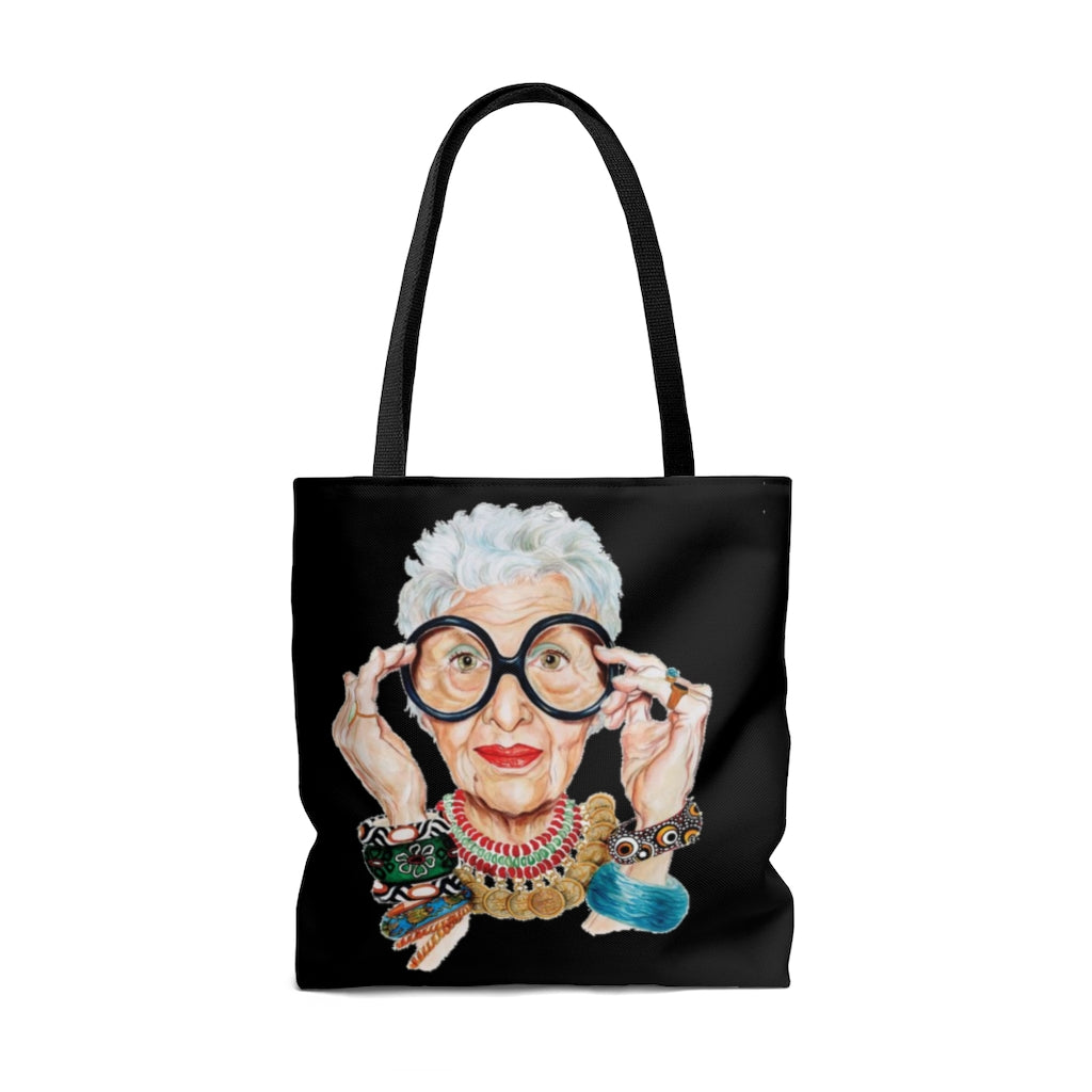 Totes Iconic - Fashion Icon Iris Apfel -  Blk AOP Tote Bag