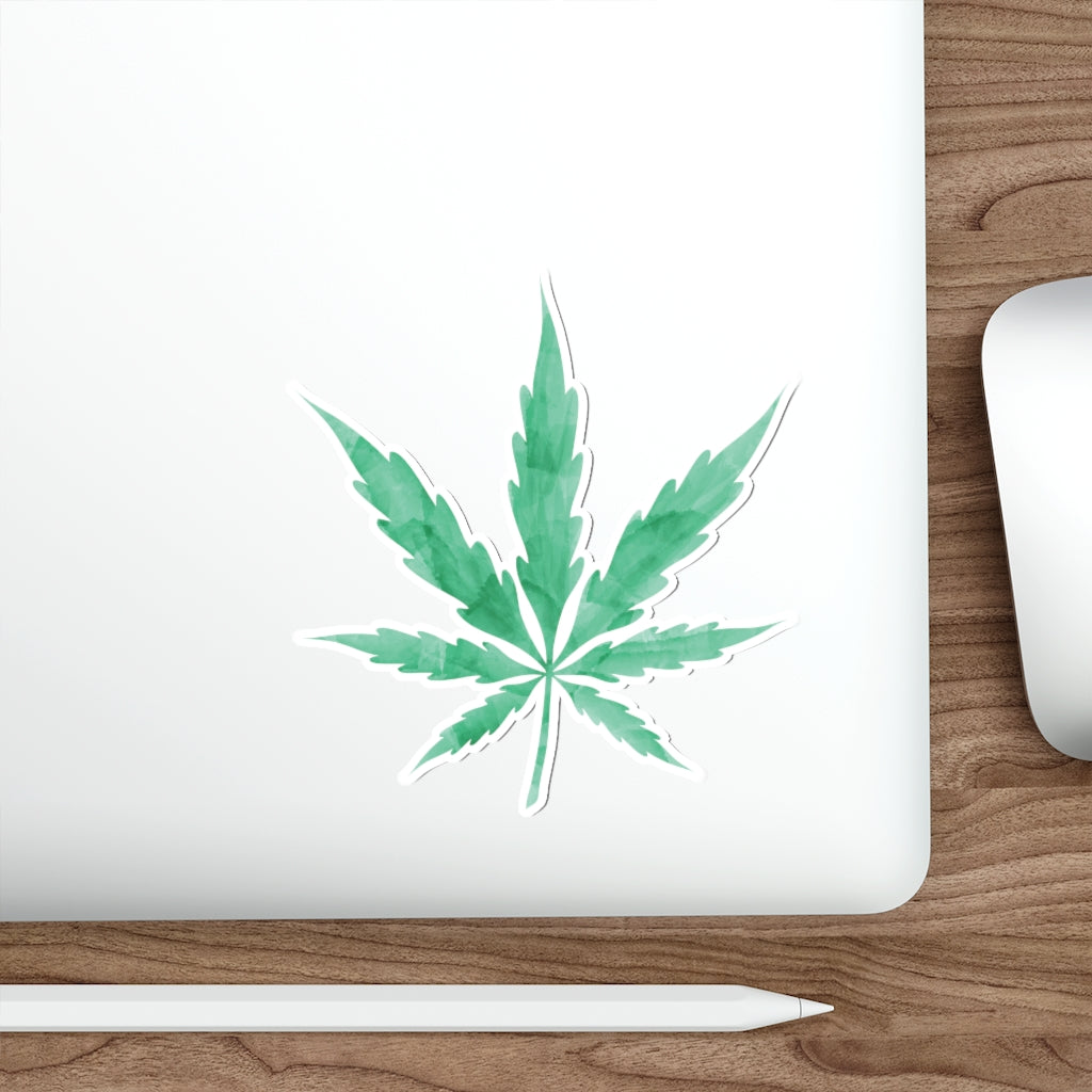 Green Watercolor Cannabis leaf Die-Cut Stickers