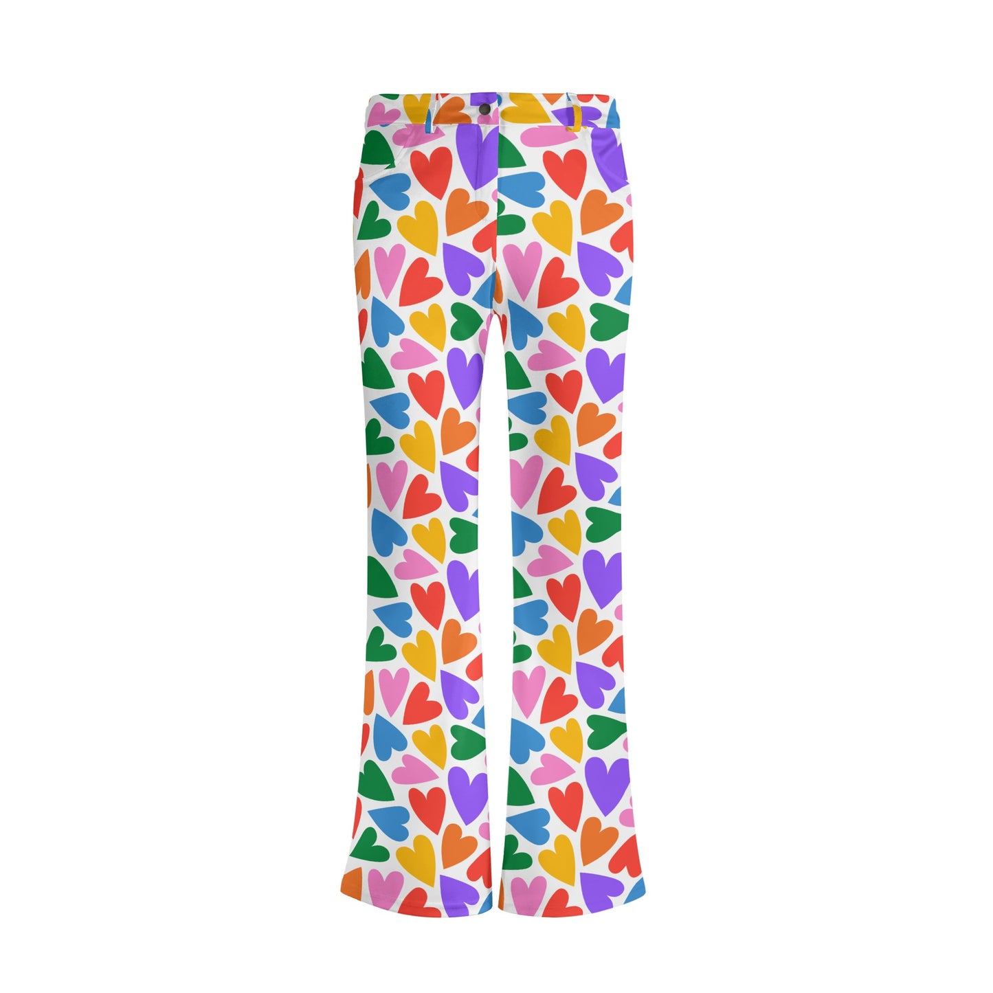 Womens Rainbow Hearts Print Elegant Flare Pants