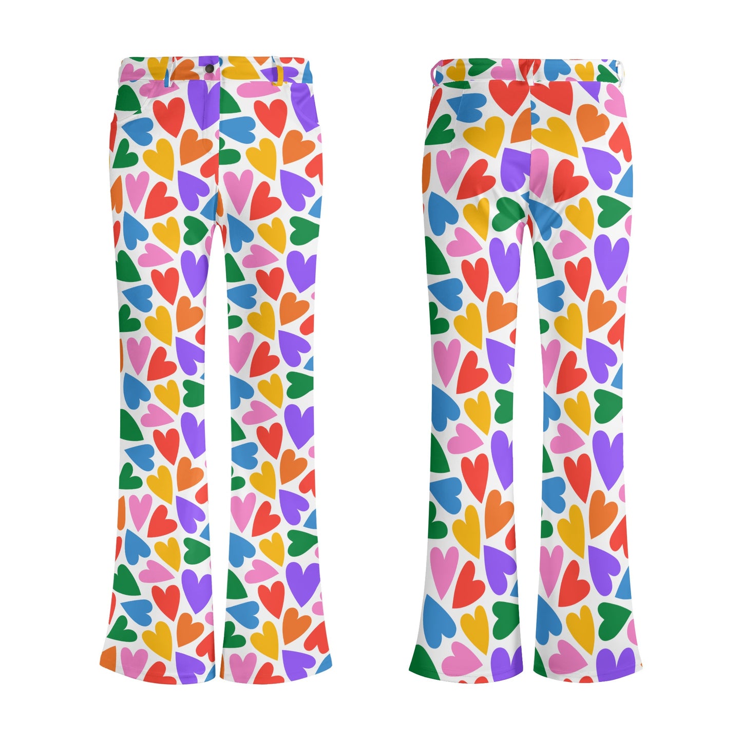 Womens Rainbow Hearts Print Elegant Flare Pants