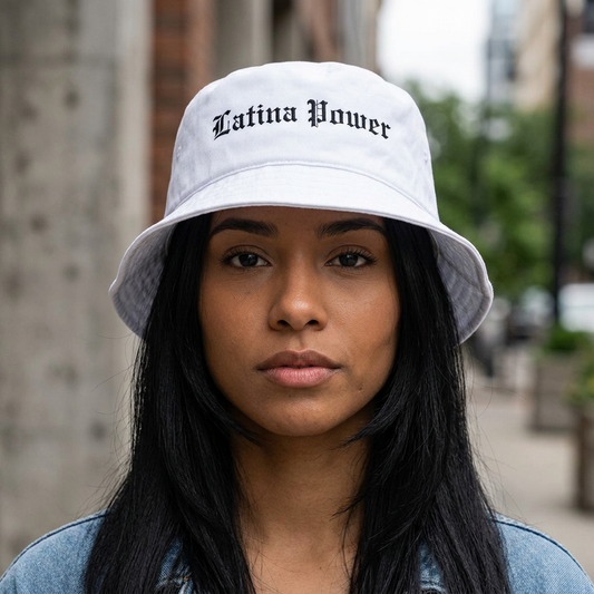Latina Power Old English Embroidered White Bucket Hat