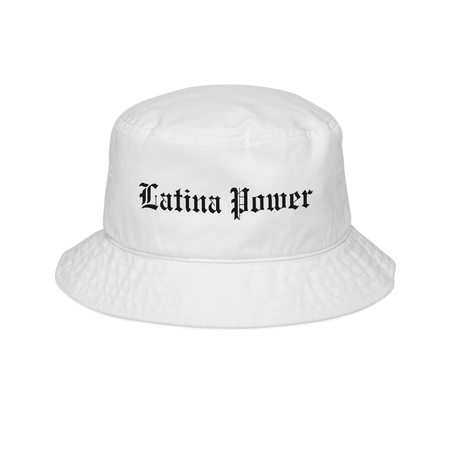 Latina Power Old English Embroidered White Bucket Hat
