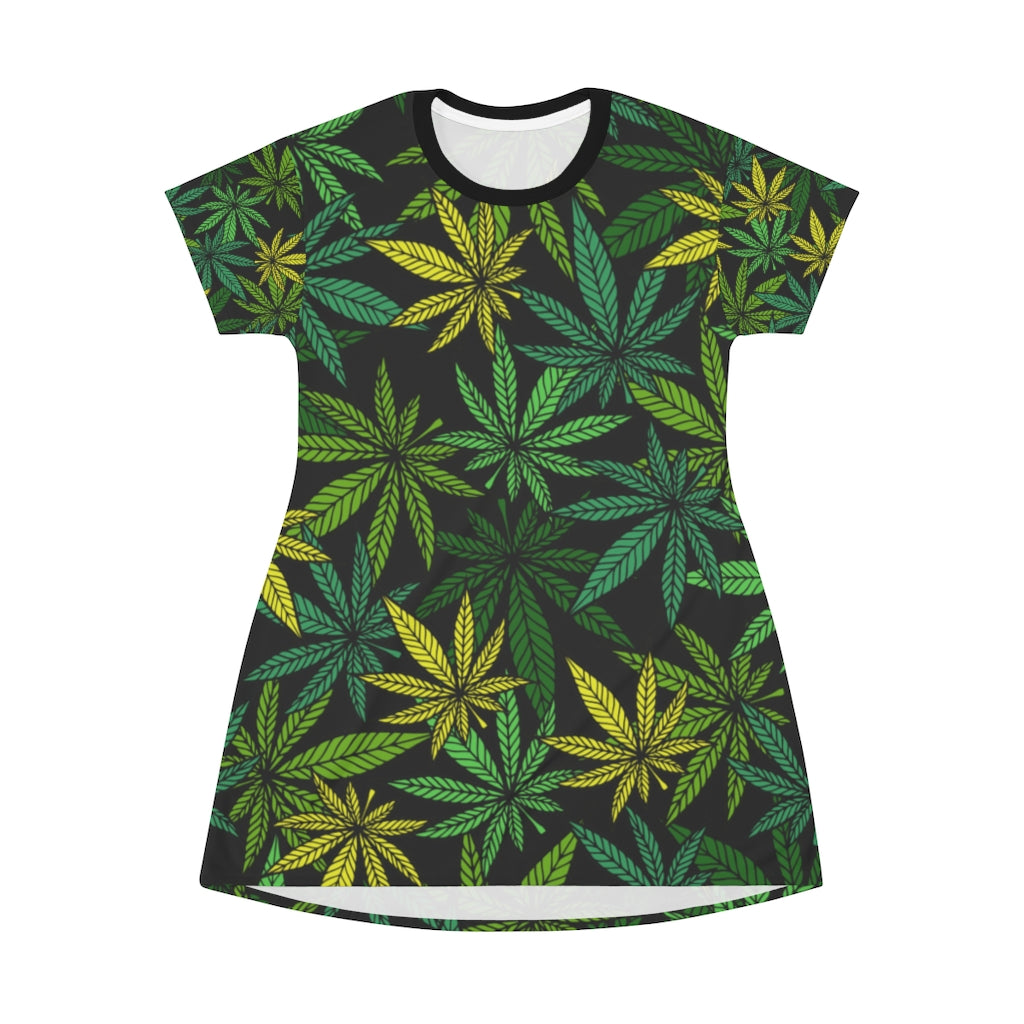 Green Cannabis print Feminine Adult T-Shirt Dress