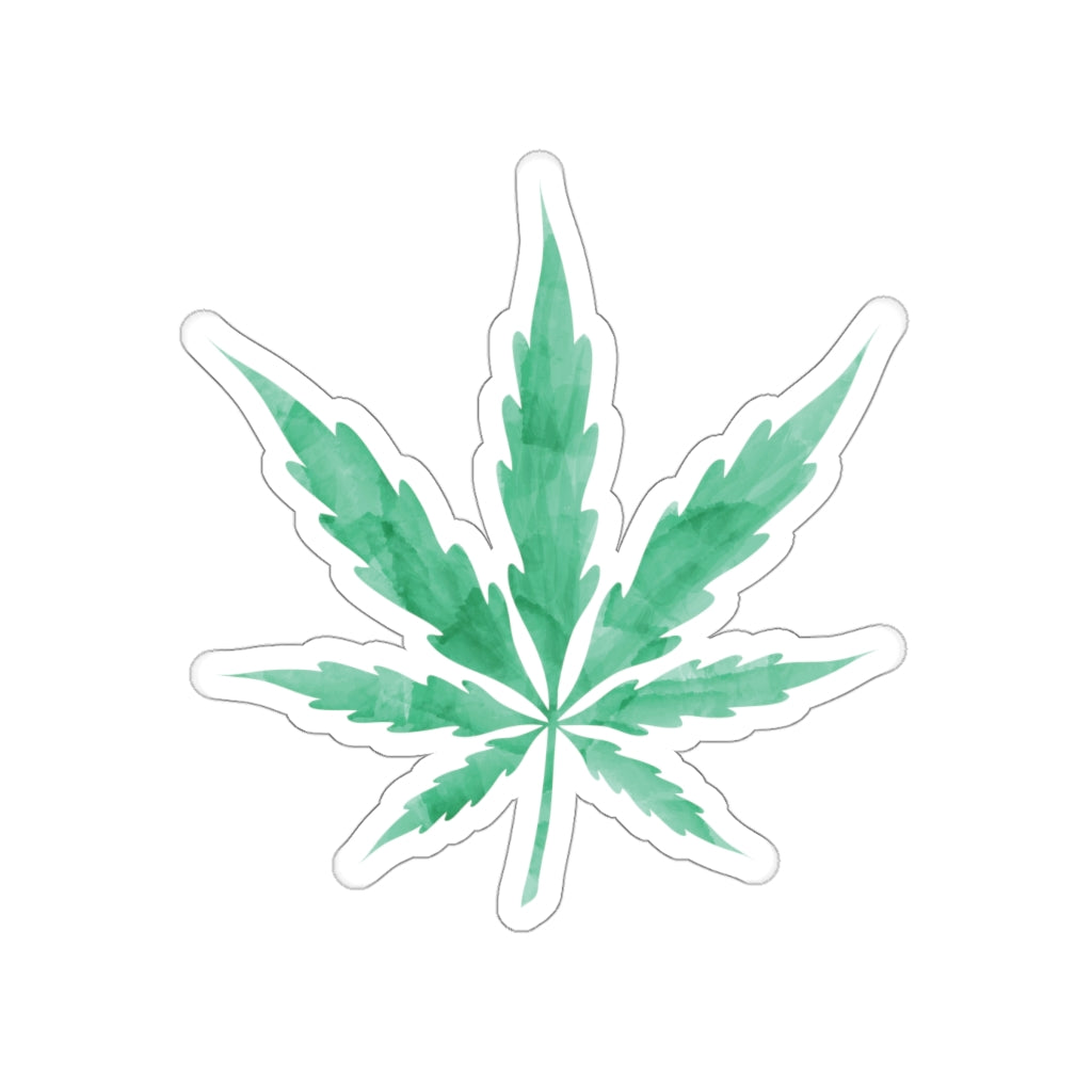 Green Watercolor Cannabis leaf Die-Cut Stickers