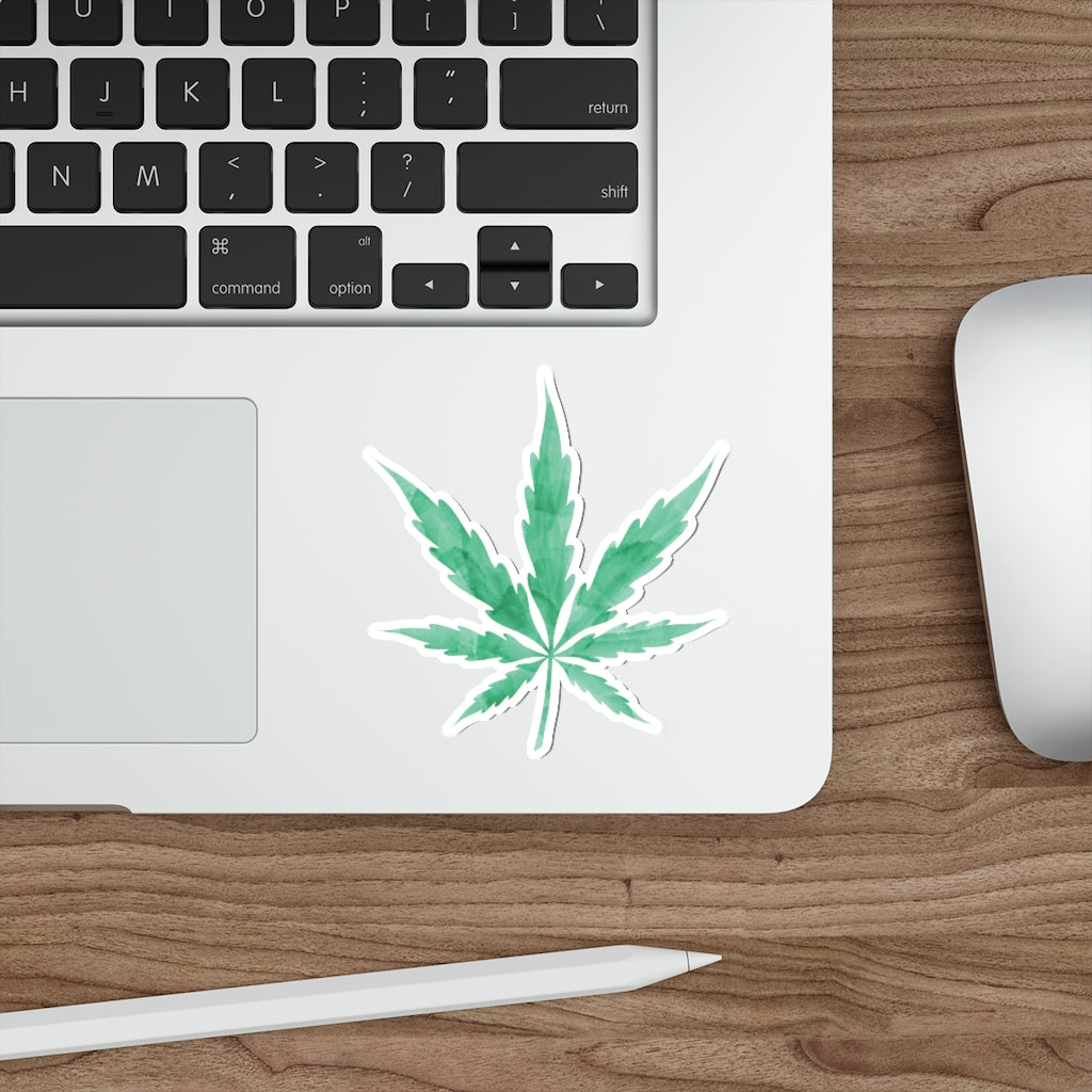 Green Watercolor Cannabis leaf Die-Cut Stickers