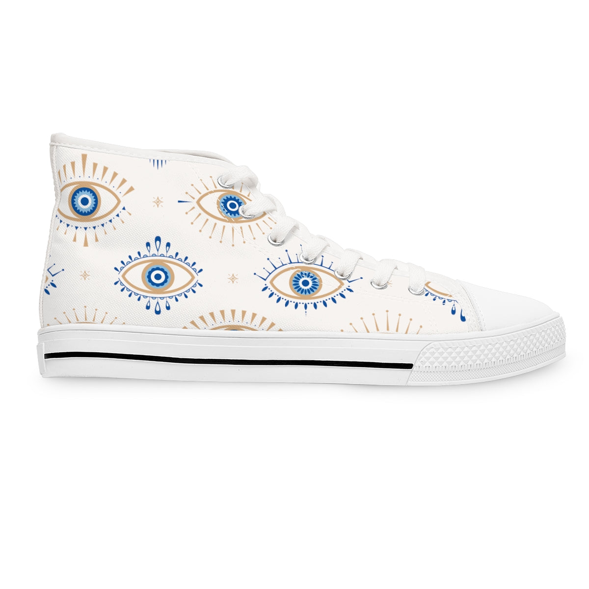Blue and White "Evil Eye" Women's High Top Sneakers