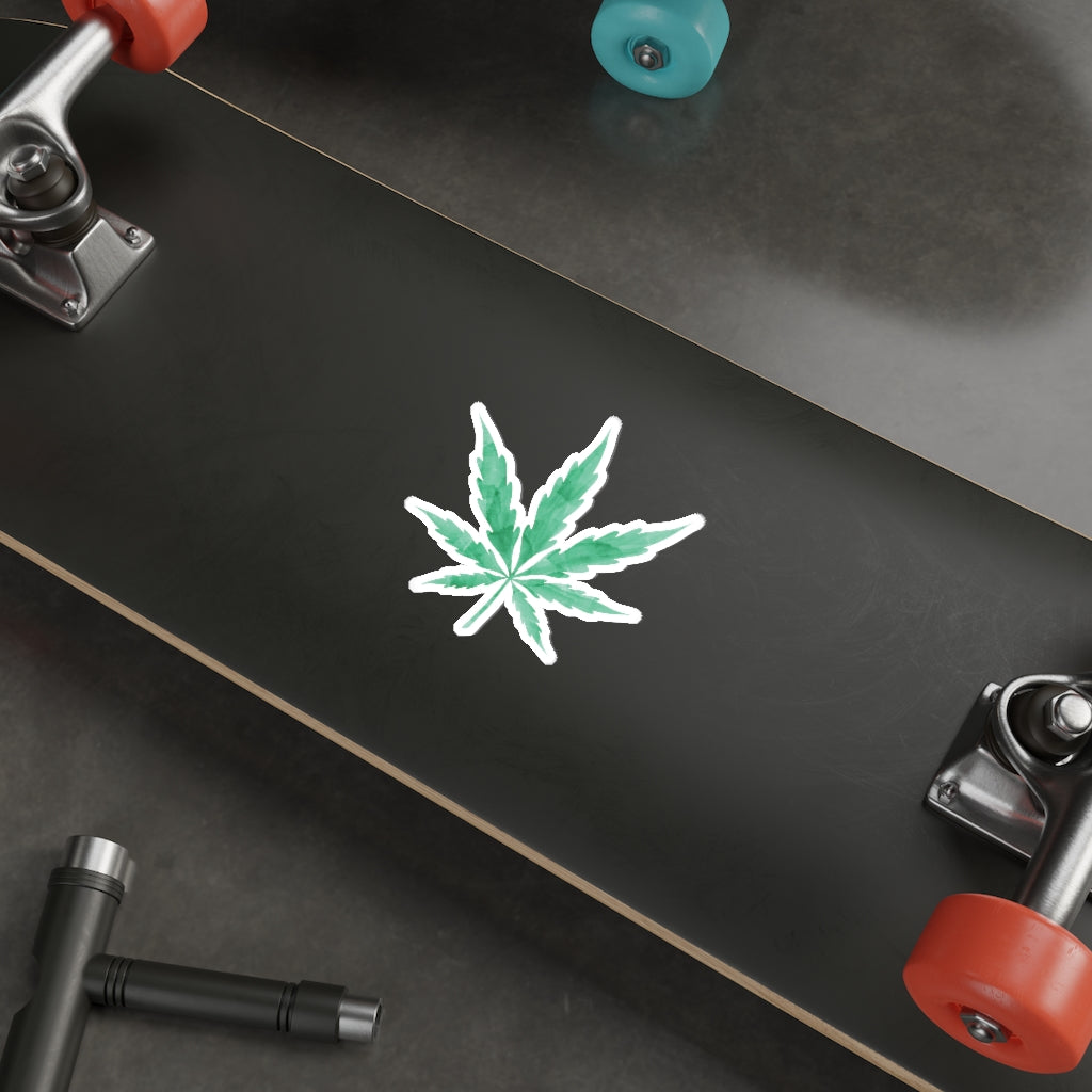Green Watercolor Cannabis leaf Die-Cut Stickers