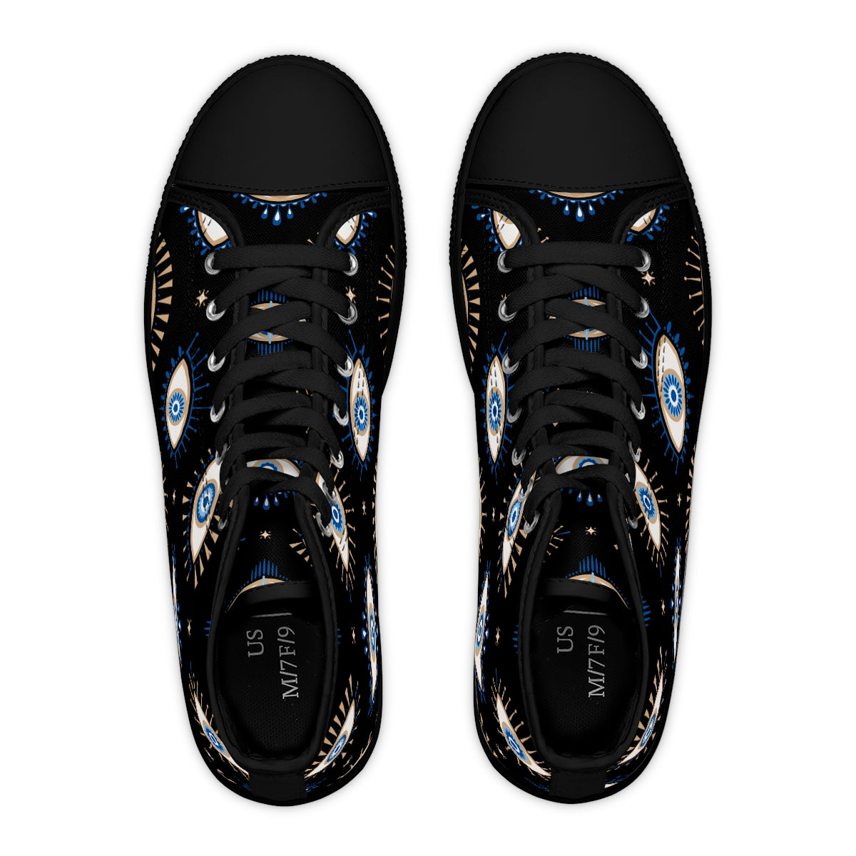Blue and Black "Evil Eye" Women's High Top Sneakers