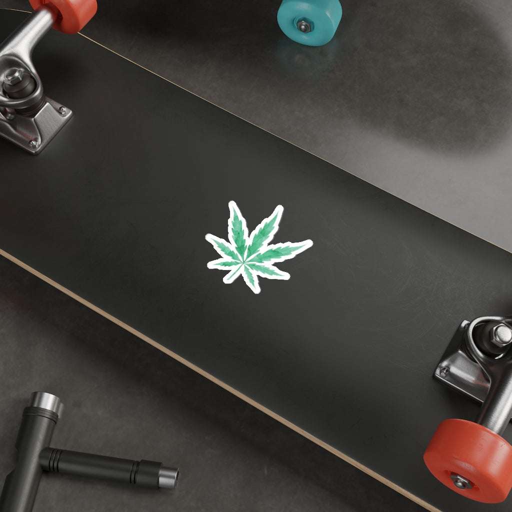 Green Watercolor Cannabis leaf Die-Cut Stickers