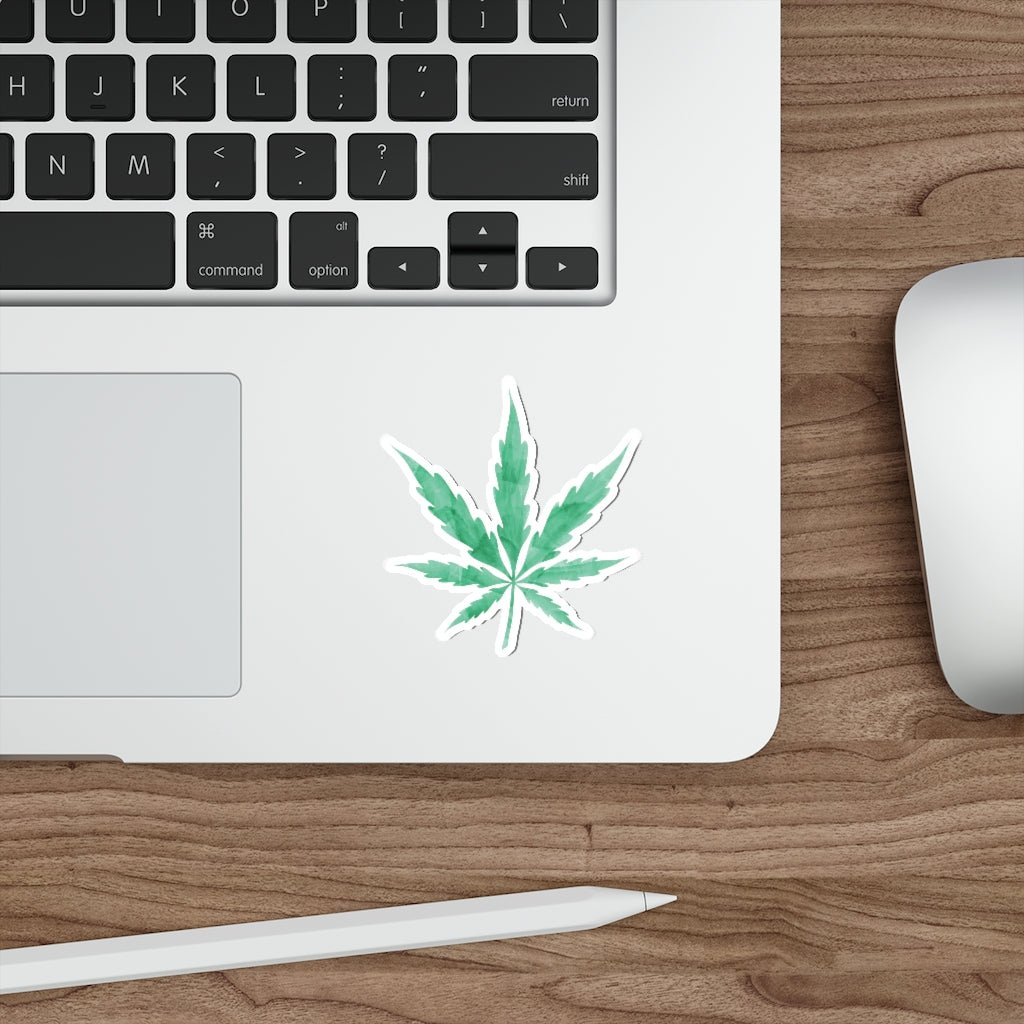 Green Watercolor Cannabis leaf Die-Cut Stickers