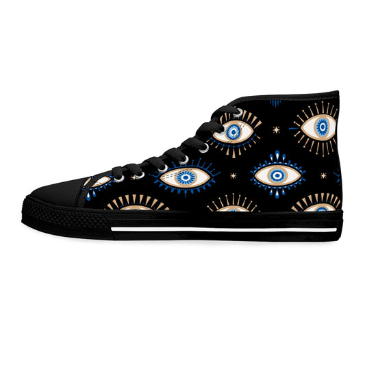Blue and Black "Evil Eye" Women's High Top Sneakers